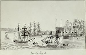 The Battery and New York Limanı, 1831 (kağıt üzerinde kalem ve mürekkep ve wc) by Gustave de Beaumont